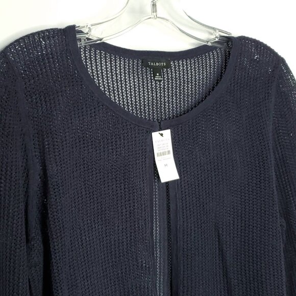 Talbots Bolero Shrug M Navy Blue 3/4 Sleeve Lightweight Open Stitch $85 - Picture 3 of 6